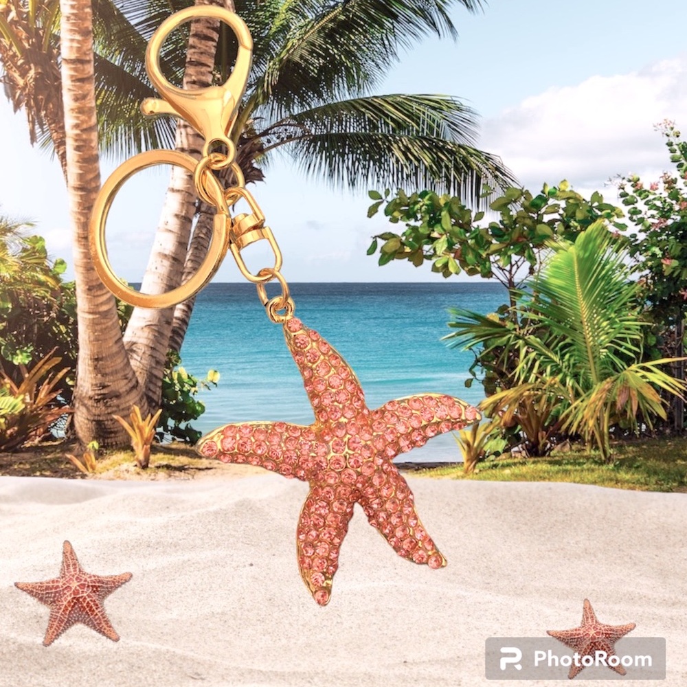 Pink Rhinestone Starfish Keychain/Bag Charm